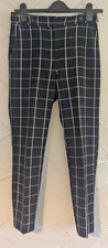 Topshop Ladies Trousers Uk 8 Black with White Check Tapered Leg Stretch Fabric