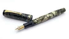 VINTAGE MENTMORE AUTO FLOW FOUNTAIN PEN GRAY MARBLE 14K GOLD MEDIUM NIB ENGLAND