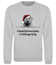 SHAR PEI Christmas Dog Sweatshirt Adults Kids Woof Wishes Jumper Xmas Sweater