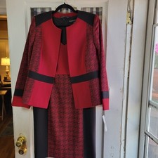 Preston & York Women's Red Black Dress Suit Open Front Blazer & Dress Size 8 NWT