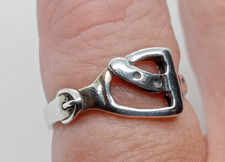 Unusual 925 Silver Horse Riding Saddle Stirrup Signet/Band Ring  Size J  