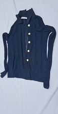 ZARA Women’s Navy Blue Ribbed Button-Up Cardigan Sweater Long Sleeve Size M