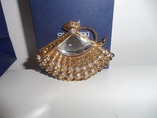 Genuine Swarovski Gold Plated Hand Fan Brooch Vintage 1980's