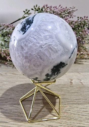 Moss agate crystal sphere with - crystal,