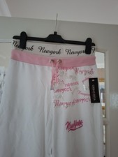 Urban Diva Ladies Bottoms, White Cotton With Pink New York Detail