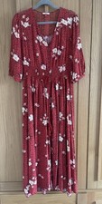 JOE BROWNS - RUST RED FLORAL HIPPIE CHIC TAB SLEEVE CROCHET BACK MAXI DRESS - 12