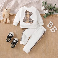 Boys Girls Newborn Baby Bear Sweatshirt Tops Pants Kids Clothes Outfit Set 0-24M