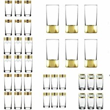 Highball Glasses Set of 6 with Gold Rim and Heavy Base Tumbler Drinking Glasses