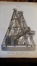 1819 ORIGINAL ANTIQUE COPPER ENGRAVING - HERSCHEL'S GRAND REFLECTING TELESCOPE