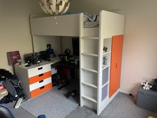 IKEA Smastad Loft Cabin Bed with desk, drawers, wardrobe & shelves.