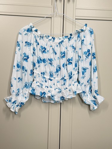 Zara blue floral off shoulder - blue,