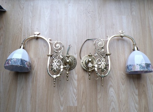 Pair victorian brass gas - brass,
