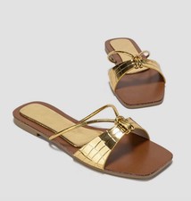 Gold Zara Dupe Flat Slider Sandals All Sizes Available Brand New