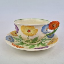 Antique Art Deco Grindley Cup And Saucer Multicoloured Flowers #3