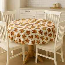 Ralph Lauren Autm Maple Leaf Tablecloth 70” Round | 100% Cotton Stain Resistant