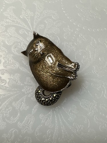 Sterling silver enamel brown - silver,