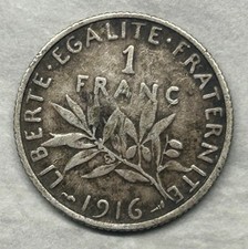 1916 French Silver 1 Franc