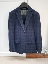 Men's Blue Suit 3-Piece Suit Checked Pattern Tailored Fit