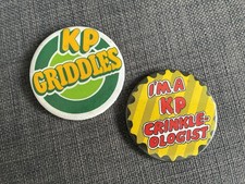 Vintage 1980s KP Crisps Snacks Pin Badges. Griddles Crinkle Cut Crinkleologist