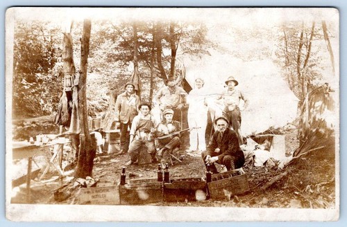1910 rppc men camp - camp, in