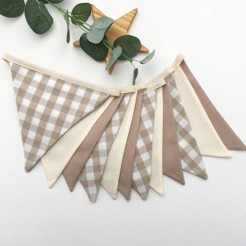 Beige gingham bunting - beige,