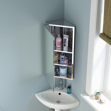 Chelmsford 300mm Stainless Steel Corner Mirror Cabinet