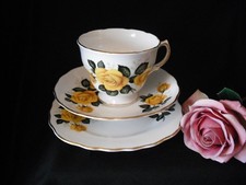 Royal Vale Bone China Trio Tea Cup Saucer Side Plate Yellow Roses