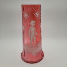 Cranberry Gold Ruby Vase Mary Gregory Style Enamel | Bohemian Glass c.1895–1910