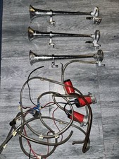 vintage chrome 12V Trumpet Air Horn's x 3 Loud Truck Lorry Boat Train 16"