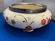 Art Deco English Flosmaron Bowl Dish Pimpernel Design, Metal Banded Trim.