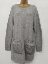Zara Ladies Jumper Dress Size S Grey Long Sleeve Faux Fur Pockets Relaxed Fit