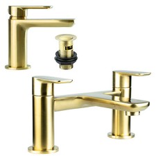 Rona Brushed Brass Gold Basin & Bath Filler Tap Premium Brassware
