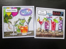 Set of  2 x ( 6x6 ) THE COCKTAIL BAR IS OPEN / BIRTHDAY   Large Card Toppers