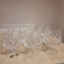 Vintage Bohemian 24% Lead Crystal Brandy Glasses Set of 6 Made In Czechoslovakia