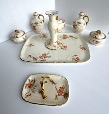 Antique French Limoges Porcelain Dresser Set Hand Painted Floral Gilt c1900
