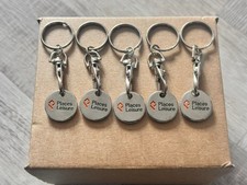 5x Shopping Trolley, Locker Fob £1 Coin tokens, polished metal. New