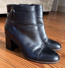 Women’s Korks Kork-Ease Decola Black Leather Ankle Boots size 7 7M Block Heel
