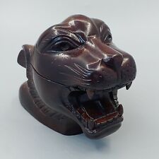 Rare Antique Ink Well Box 19th Century Mahogany Jaguar's Head Table Ink Well