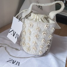 Zara White pearl Beaded Bucket