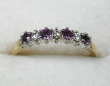 18ct Gold Amethyst And Diamond Half Eternity Style Ring Size K - 23129