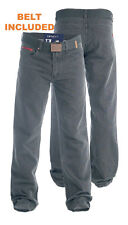 Duke London Mens Bedford Cord Jeans Trousers With Belt Charcoal 30"-40" (152501)