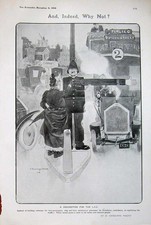 Old Antique Print 1908 Wilson Drawing Bus Transport Lady Policeman Sign 20th