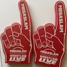 2 x Vintage Rare Megaslam Wrestling Live Memorabilia Foam Fingers hands