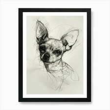 Chihuahua Dog Charcoal Line Art Pri Framed Wall Art Poster Canvas Print Picture