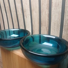 Vintage Orrefors Fuga Blue Glass BowlsSven Palmqvist Sweden Small W:11cm MidCent