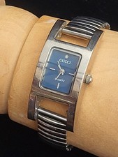Gucci Ladies Vintage Stainless Steel Watch With Strap And Blue Face