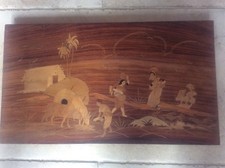 ROSEWOOD MARQUETRY Panel Vintage EAST INDIAN Inlay Village Antique Folk Art Rare