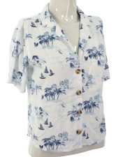 Abercrombie Fitch Pyjama Shirt White Palm Hawaiian Print Cropped Retro Size XS