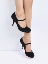 NEW WOMENS LADIES STRAP MID HEEL CASUAL SMART WORK PUMP COURT SHOES SIZE 3-8