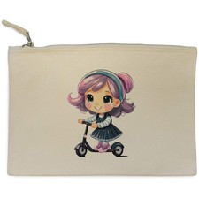 'Little Girl Riding A Scooter' Canvas Clutch Bag / Accessory Case (CL00037895)